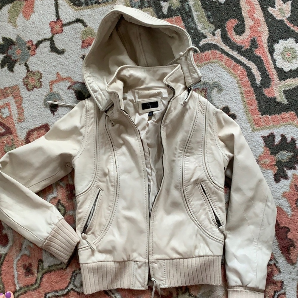 Leather hooded Bomber